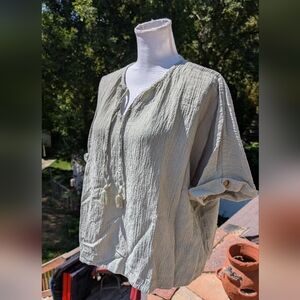 Soft Surroundings Women's Size 3XL Mint Green Tunic Top W/Tie - EUC